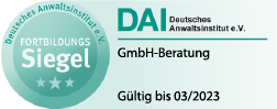 Fortbildungssiegel Vertiefungs- und Qualifizierungskurs GmbH-Beratung DAI
