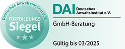 Fortbildungssiegel Vertiefungs- und Qualifizierungskurs GmbH-Beratung DAI